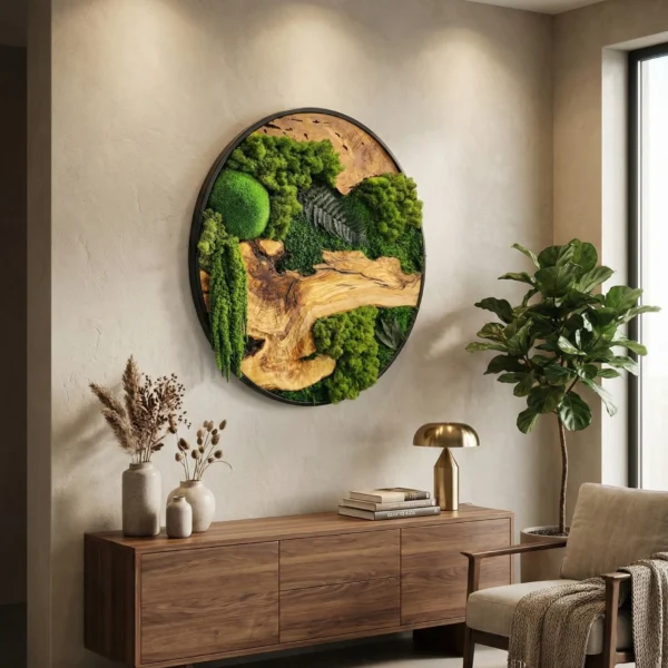 Verdant Circle Moss & Wood Wall Art